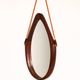 Mid-century Italian oval mirror in curved teak, rope and leather, 1960s