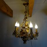 chandelier Hans Kogl gilded and enamelled leaves 1960