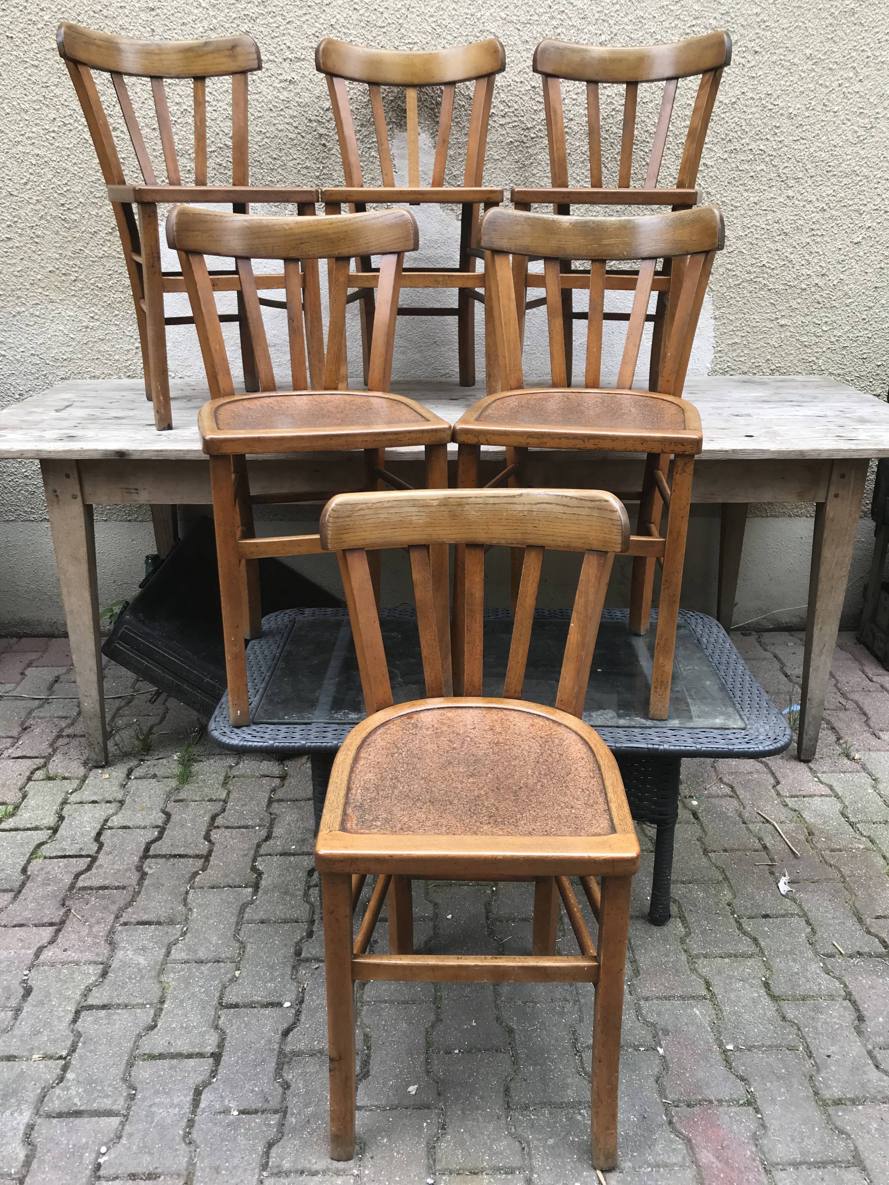 Set of 6 chairs bistro style baumann old 70s vintage wood