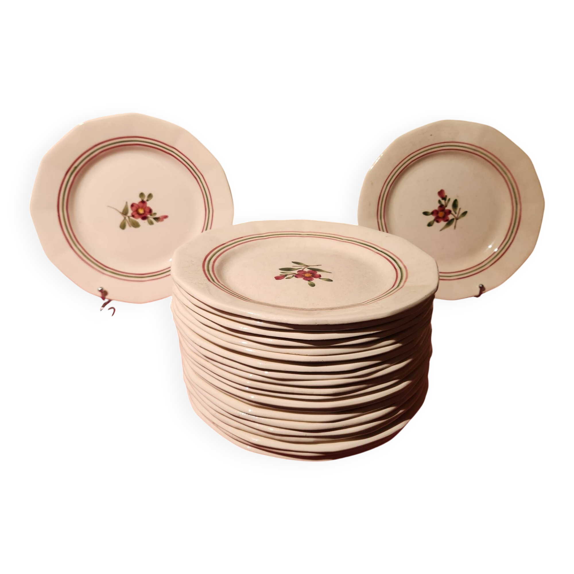 22 flat plates Armelle Sarreguemines hand-painted