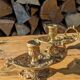 Pair of solid brass and arabesque candle holders