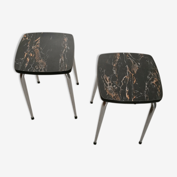 Two stools in black effect formica marble