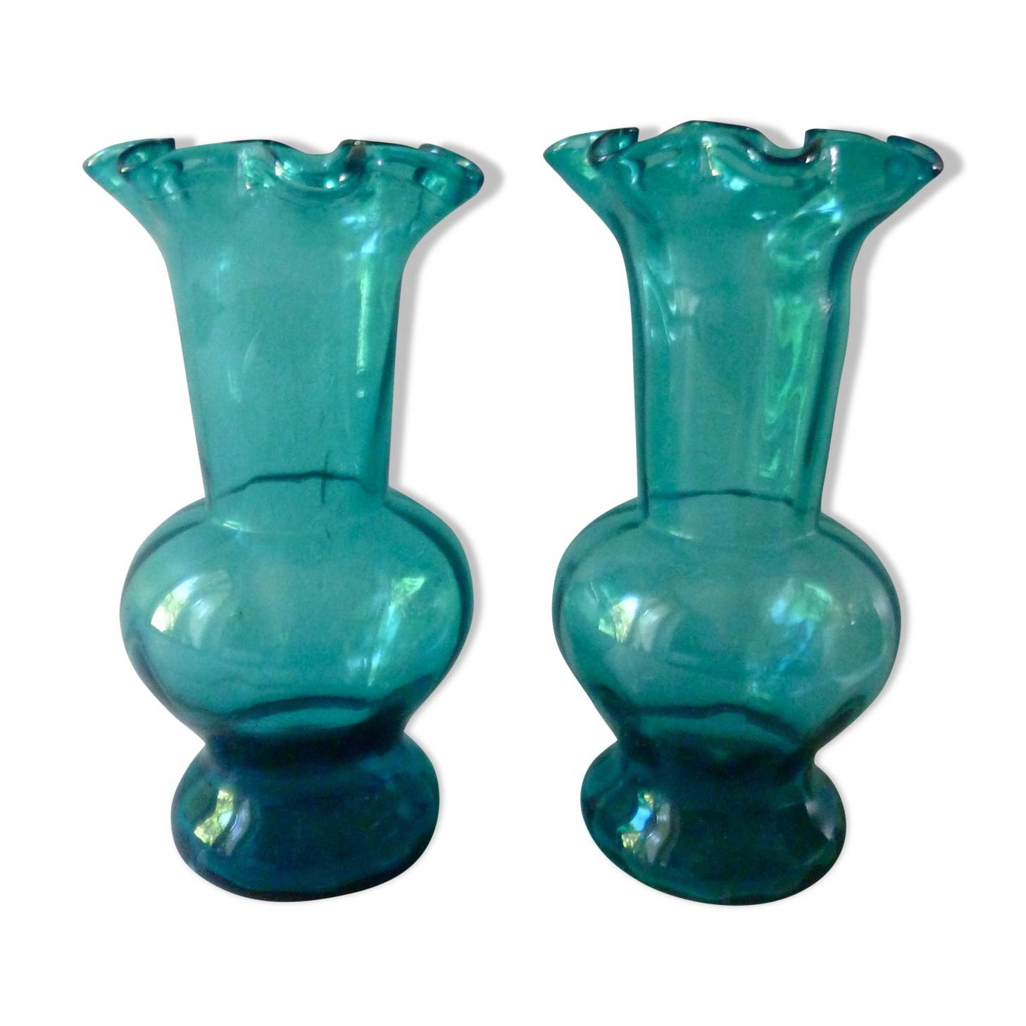Pair of bride in blue duck glass vases of the 1920s