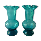 Pair of bride in blue duck glass vases of the 1920s
