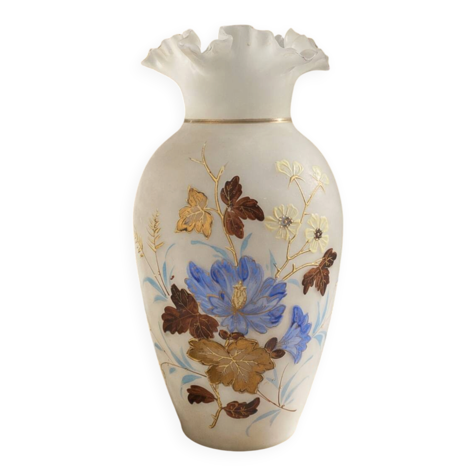 Antique enamelled opaline vase