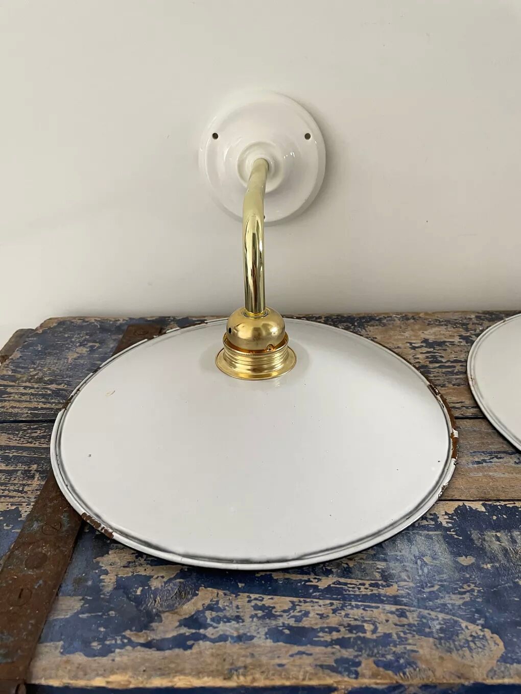 Set of two sconces in new electrified white enamelled sheet metal