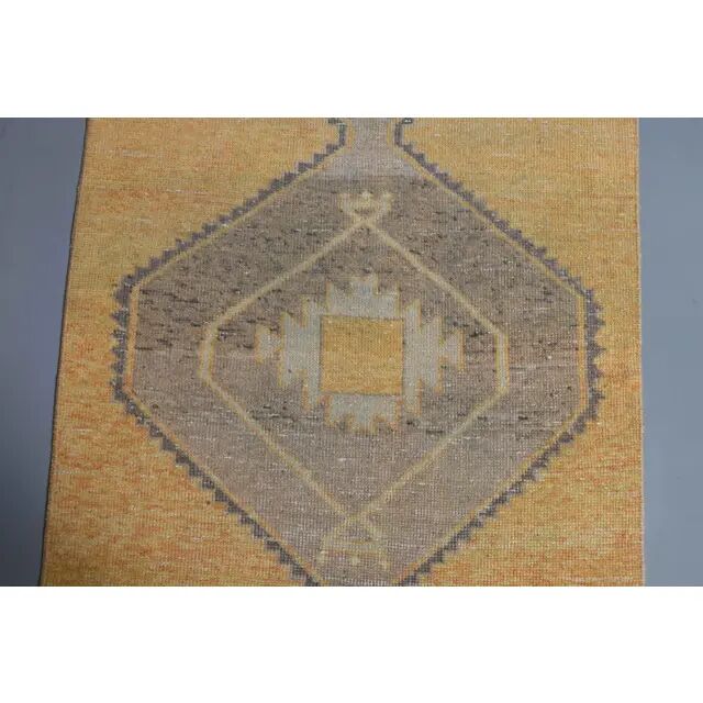 1970s Turkish Oushak handmade beige runner rug 92x344
