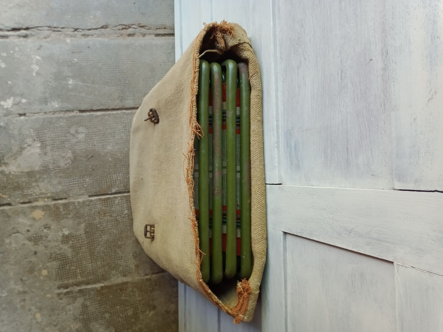 Vintage metal and canvas folding camping chairs