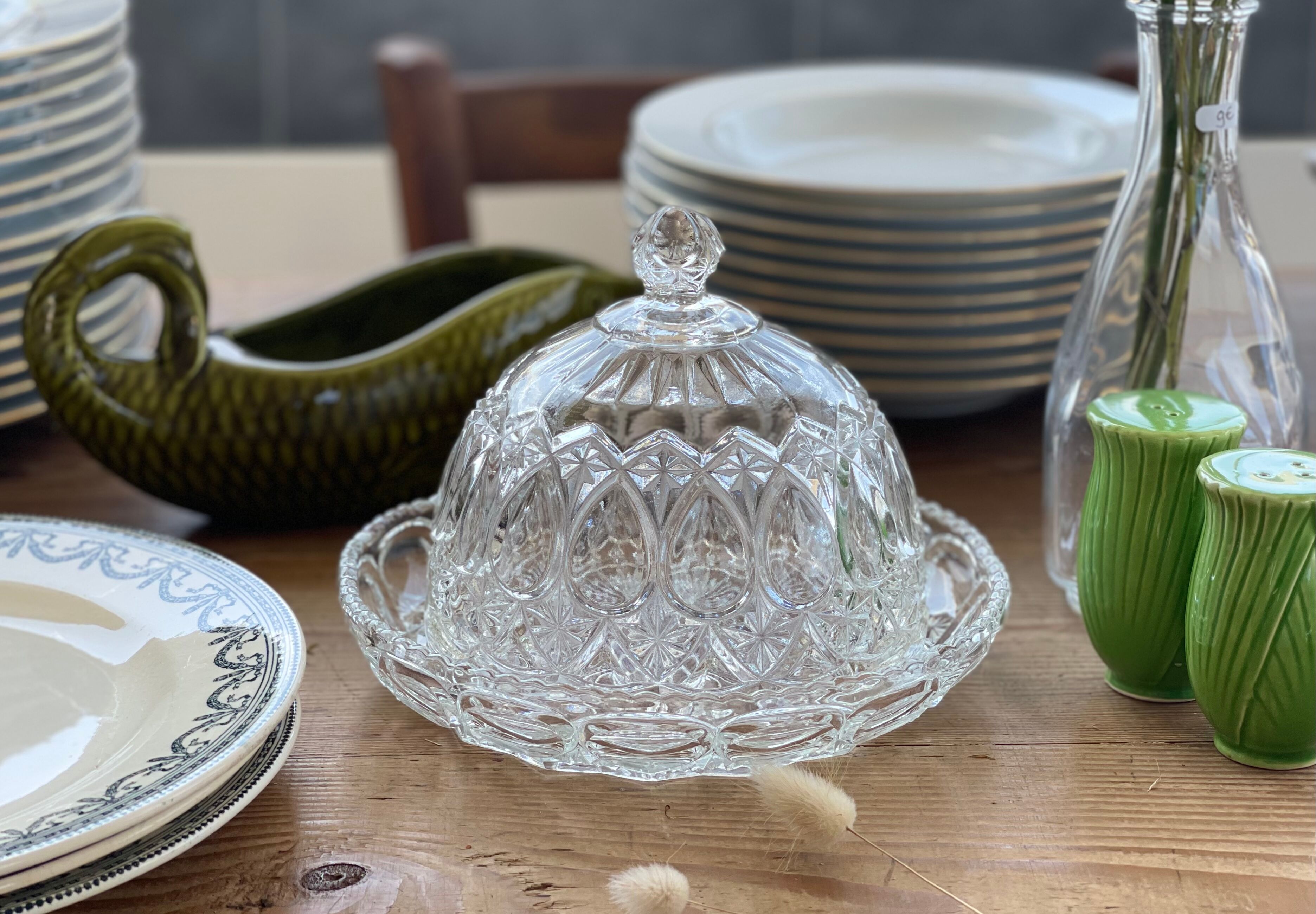 Crystal dish and bell