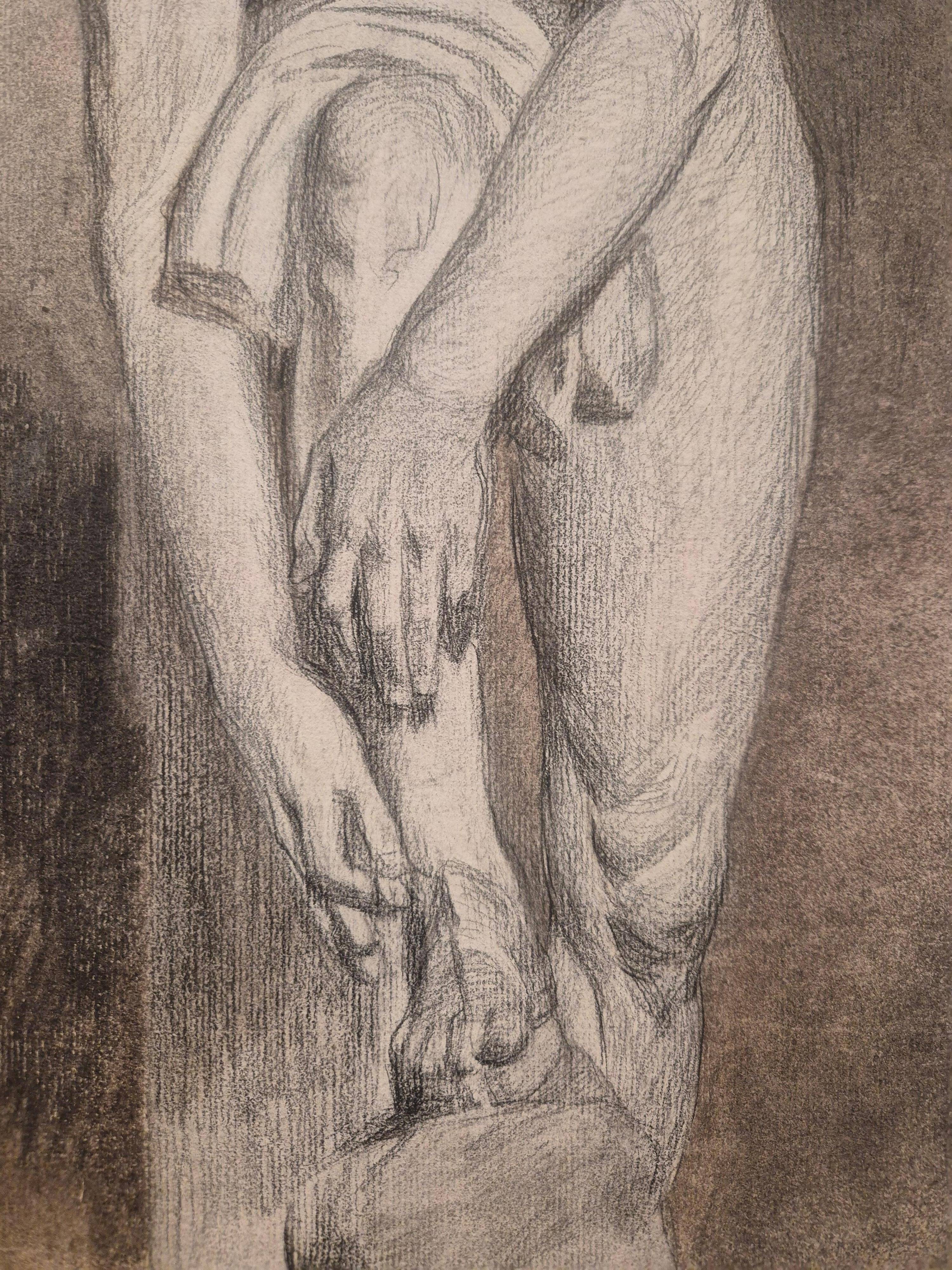 Étude de nu / Dessin au fusain d'Ellen Hägg, signé et daté -(18)94.