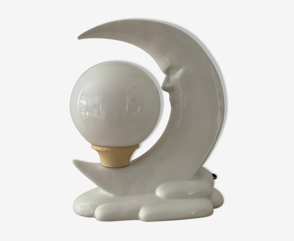 Lampe vintage croissant de lune en céramique et opaline années 70