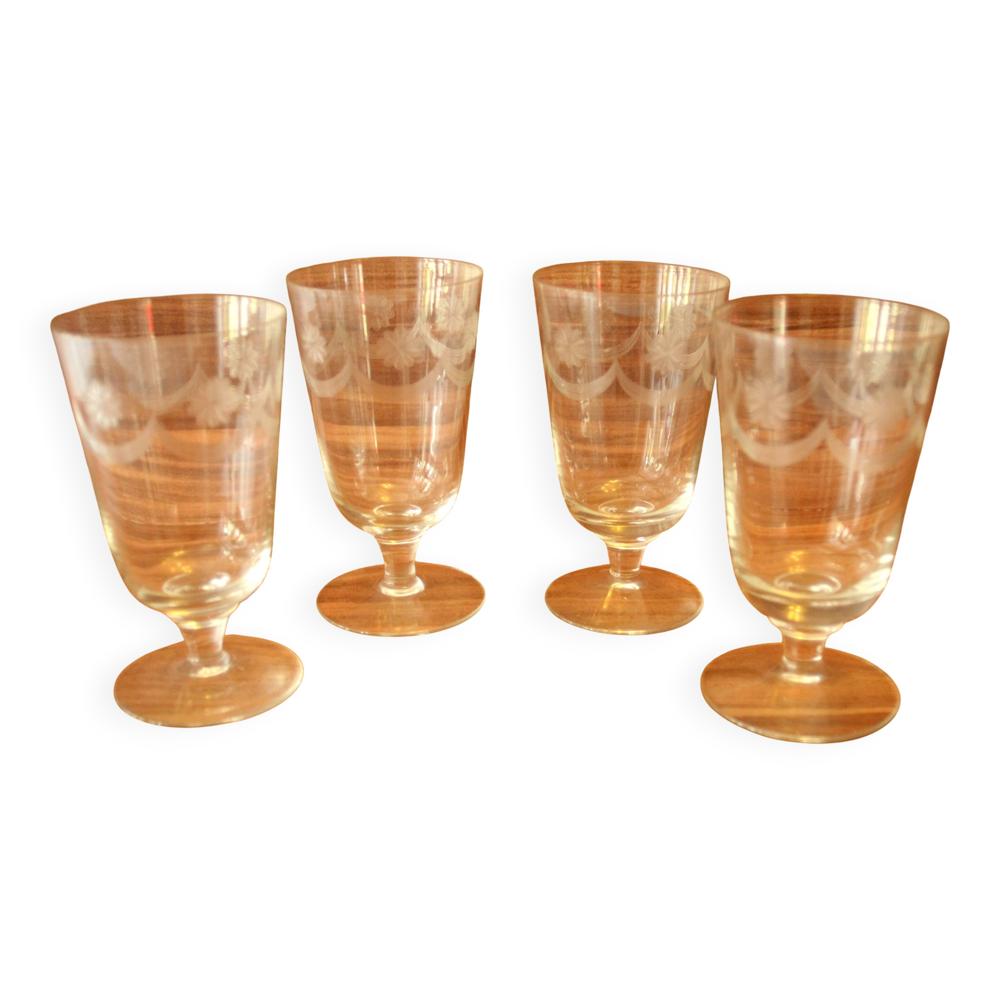 4 Antique engraved goblets - wine glasses