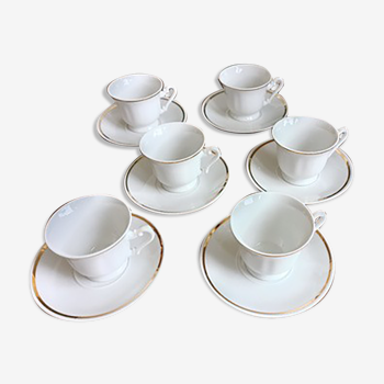 6 tasses à café en porcelaine yougoslave - FP Zaječar - blanc et dorure