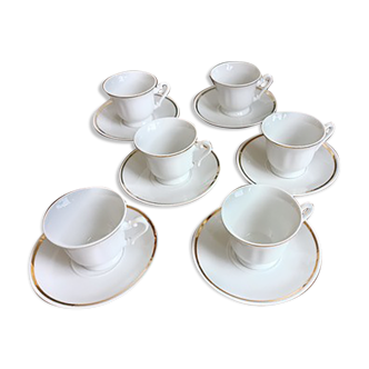 6 tasses à café en porcelaine yougoslave - FP Zaječar - blanc et dorure