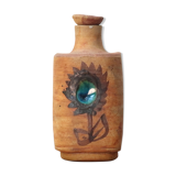 Bouteille en céramique de la poterie de la colombe, décor floral, années 70