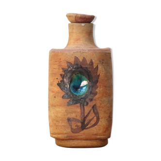 Ceramic bottle from la colombe pottery, floral decoration, 70s