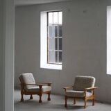 Modern Danish, Pair of Lounge Armchairs in Oak and Lambswool, Henning Kjærnulf, 1960s