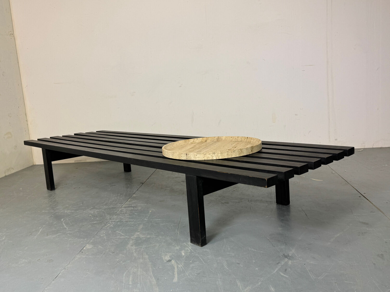 XL Vintage MCM Martin Visser black slat bench coffee table, 1960s