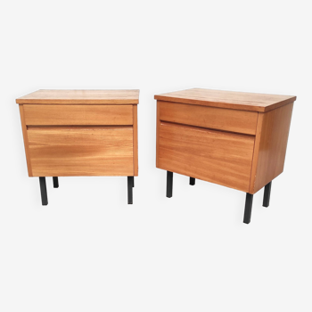 Pair of steel-legged bedside tables, 1960