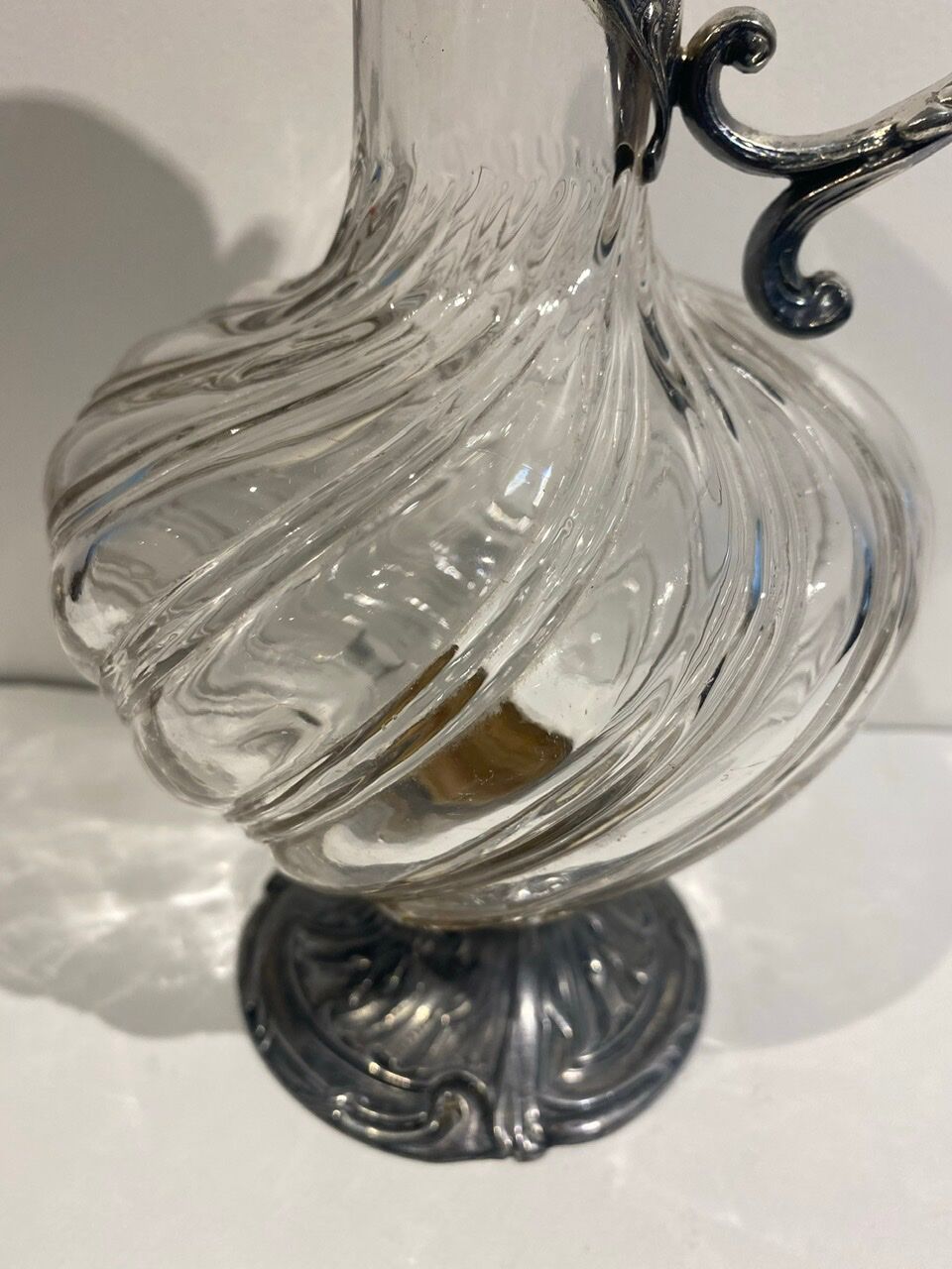 Glass and silver metal decanter around 1900