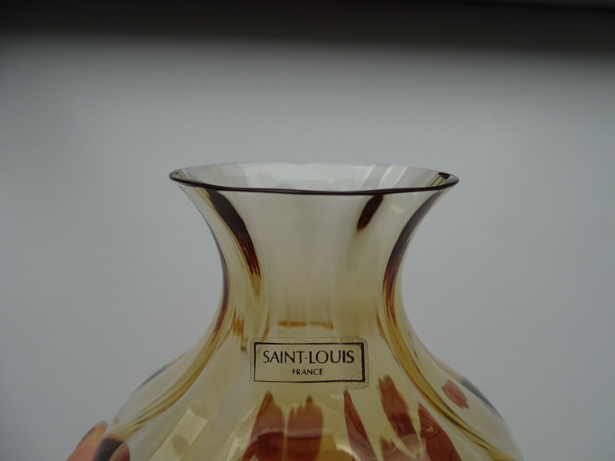 Crystal vase Saint Louis venetian amber orange ribs signed