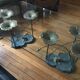 Glass and forged metal coffee table, frog and neuphar décor