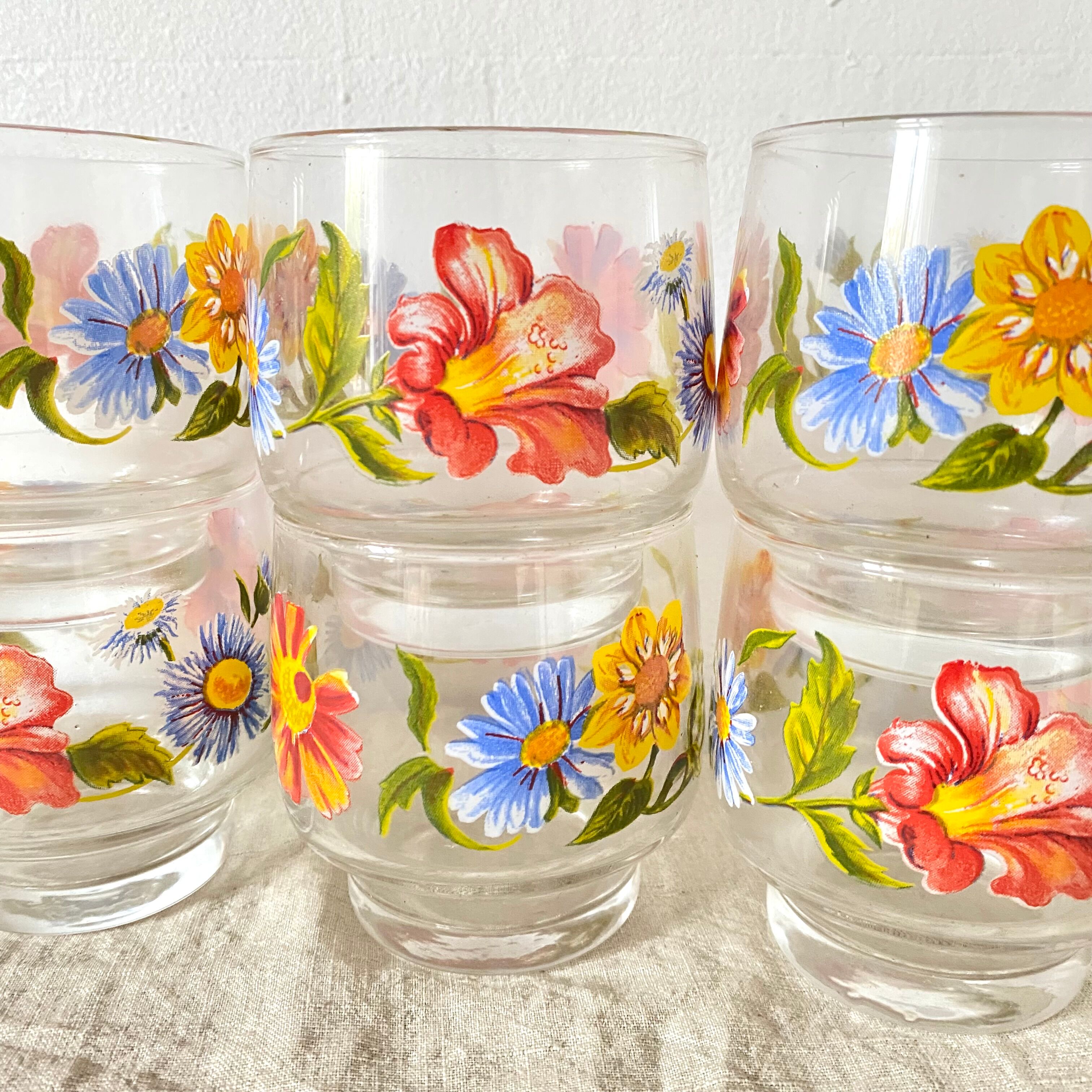 Verres vintage fleuris Arcoroc