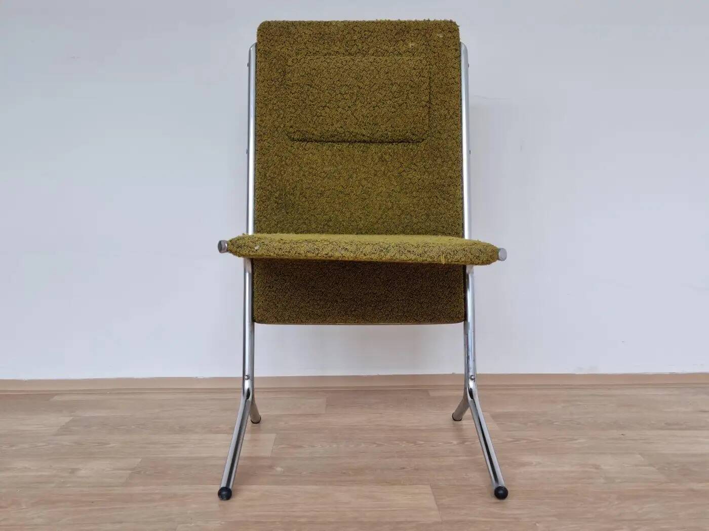 Set of three midcentury chrome design dining chairs, 1970s, Czechoslovakia
