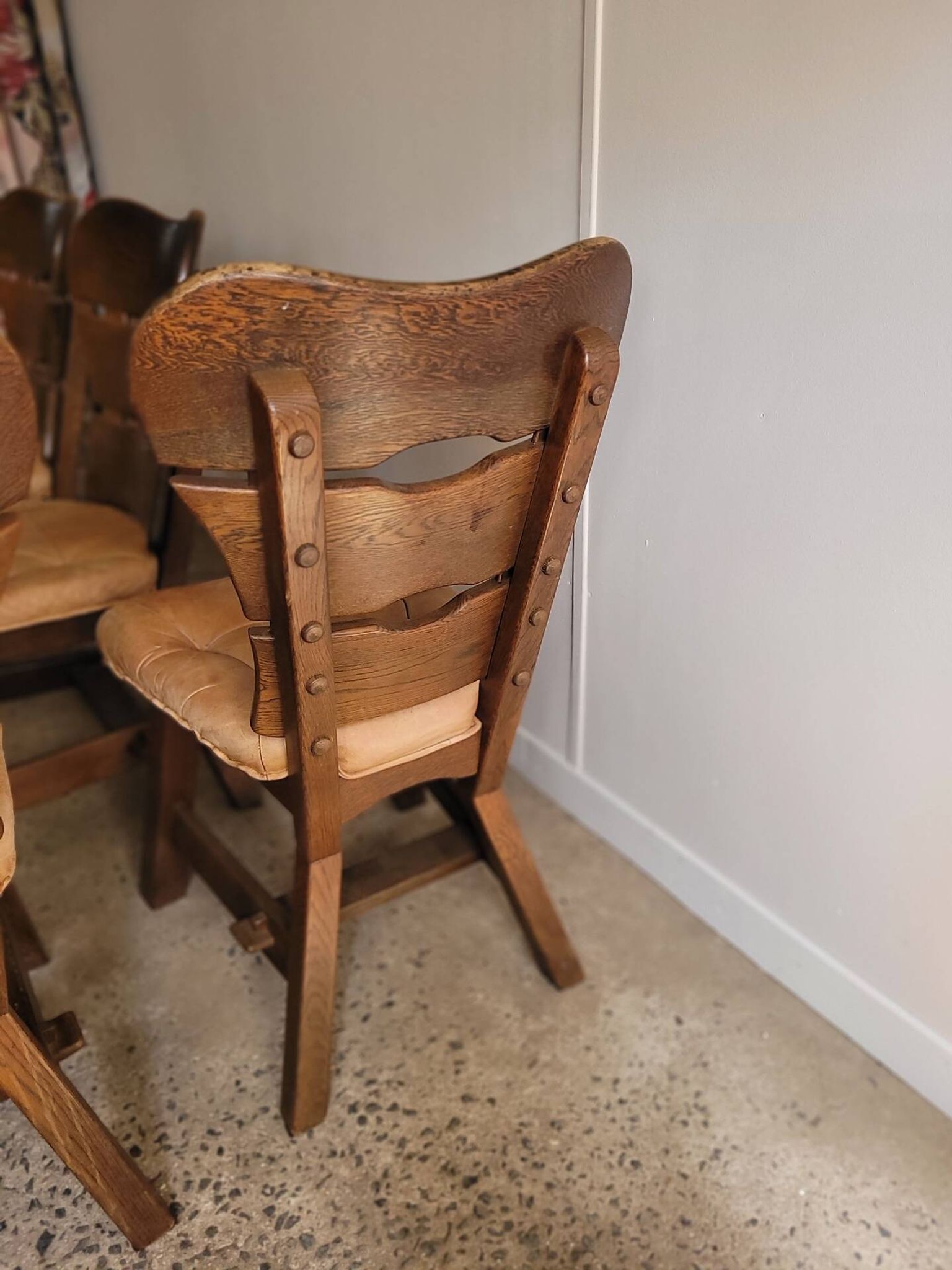 Set of 4 brutalist wooden chairs