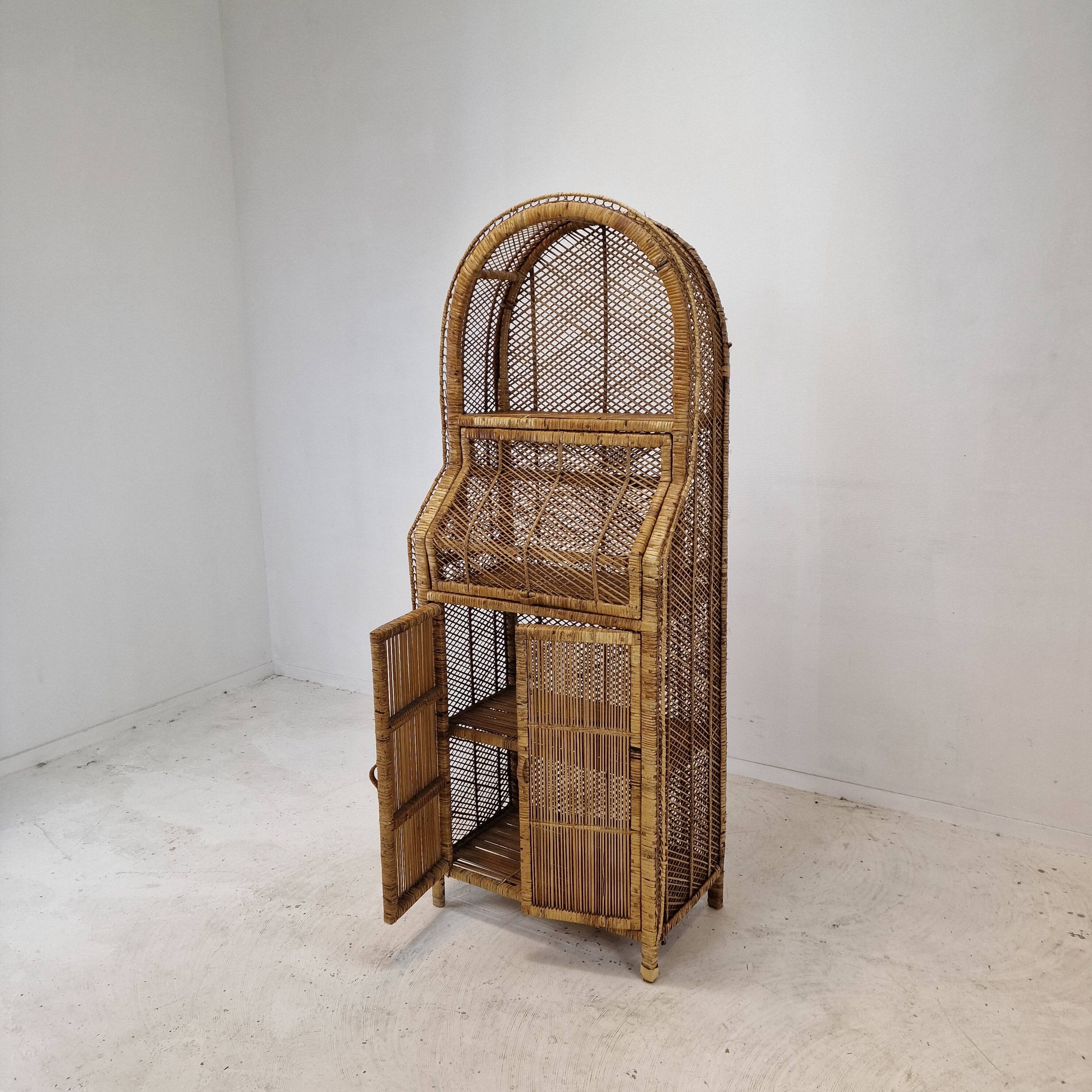 Italian bamboo and rattan credenza or bookcase, 1970s