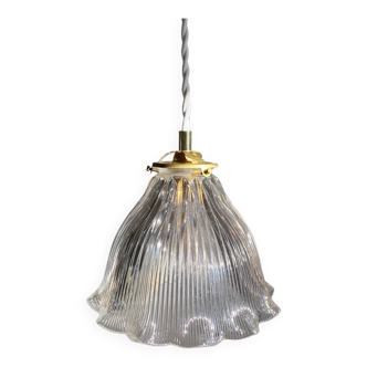 Pendant light with holophane lampshade