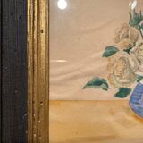 Tableau ancien , nature morte aux roses, XX siècle