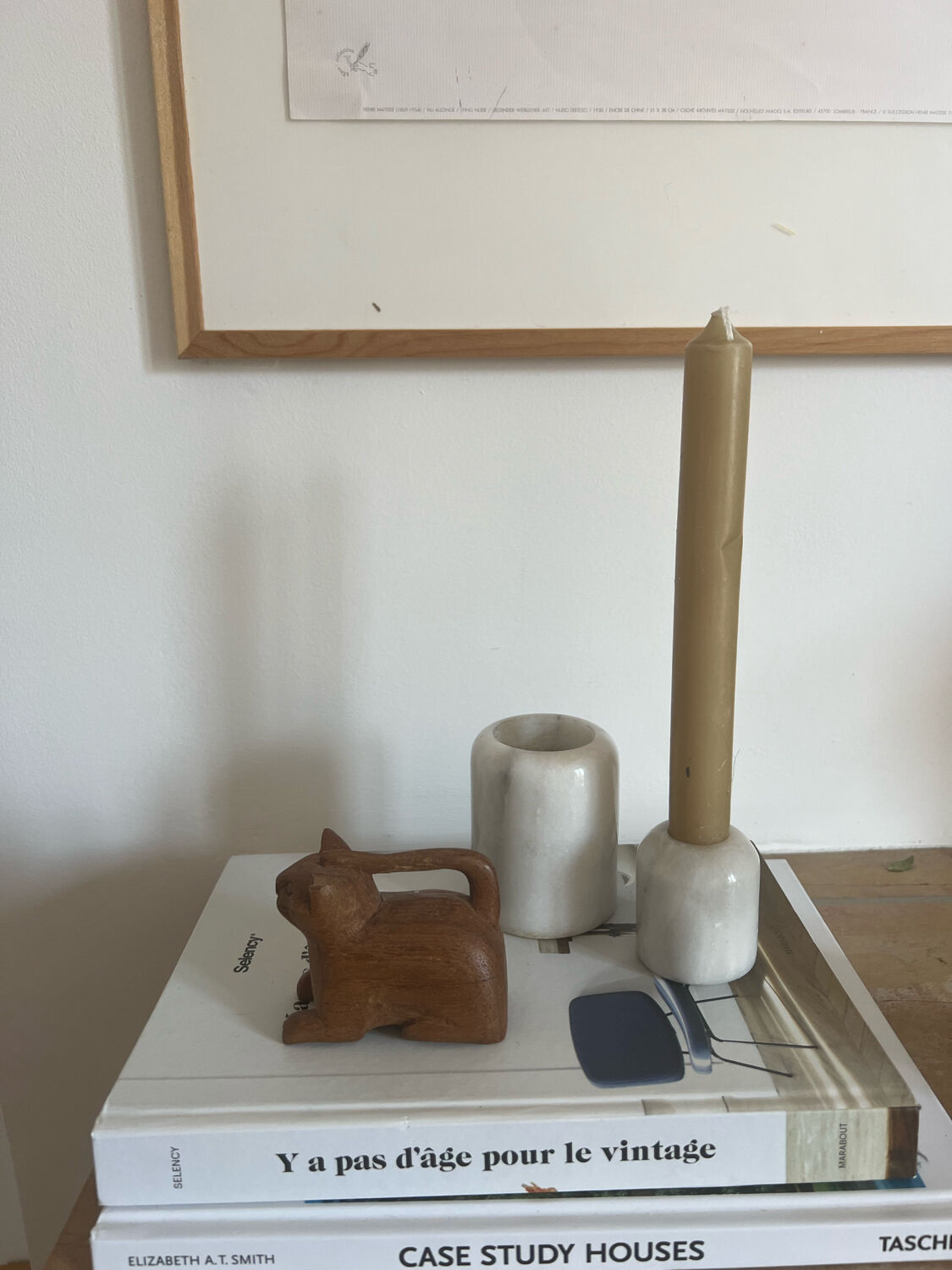 Set of vintage grey marble candle holders