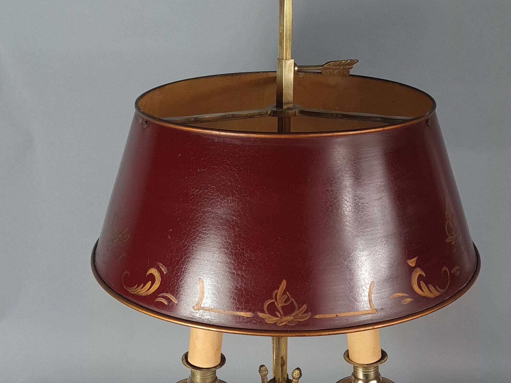 Old bronze & sheet metal bouillote lamp with 3 lights, electrified Good condition S192