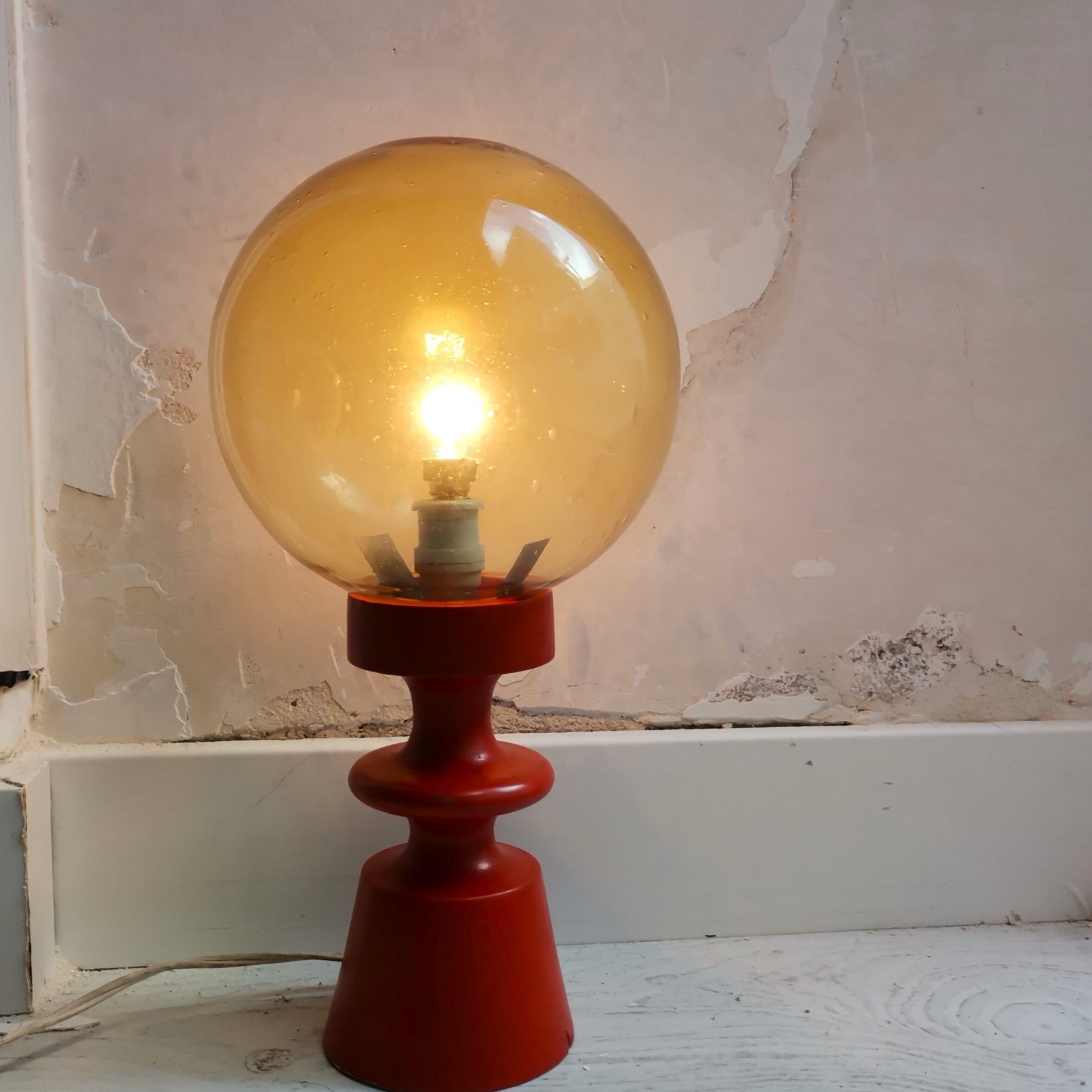 Solid wooden lamp painted orange