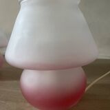 Pair of frosted pink glass mushroom lamps