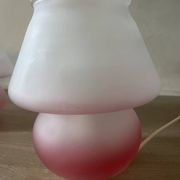 Pair of frosted pink glass mushroom lamps