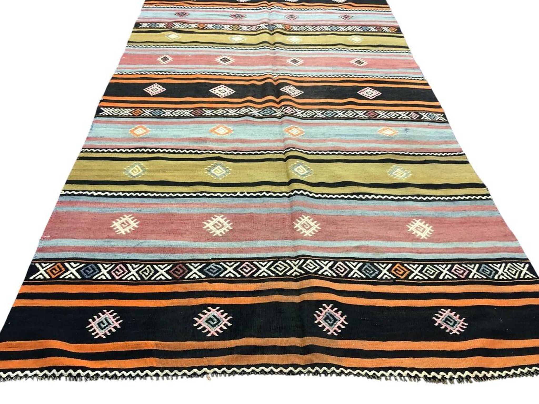 Oushak Kilim Runner en laine vintage