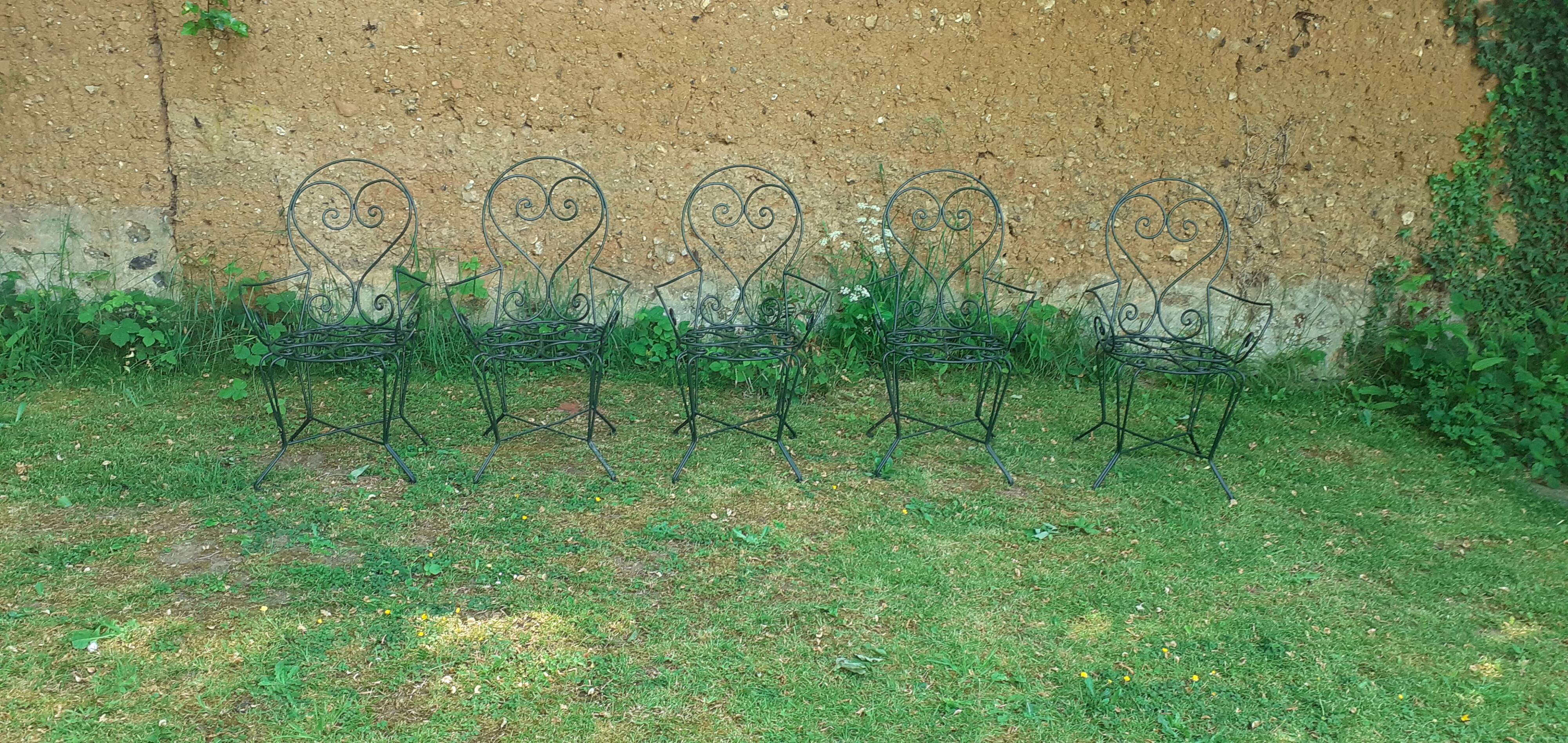 Garden furniture set 1 table 5 armchairs wrought iron wagon green