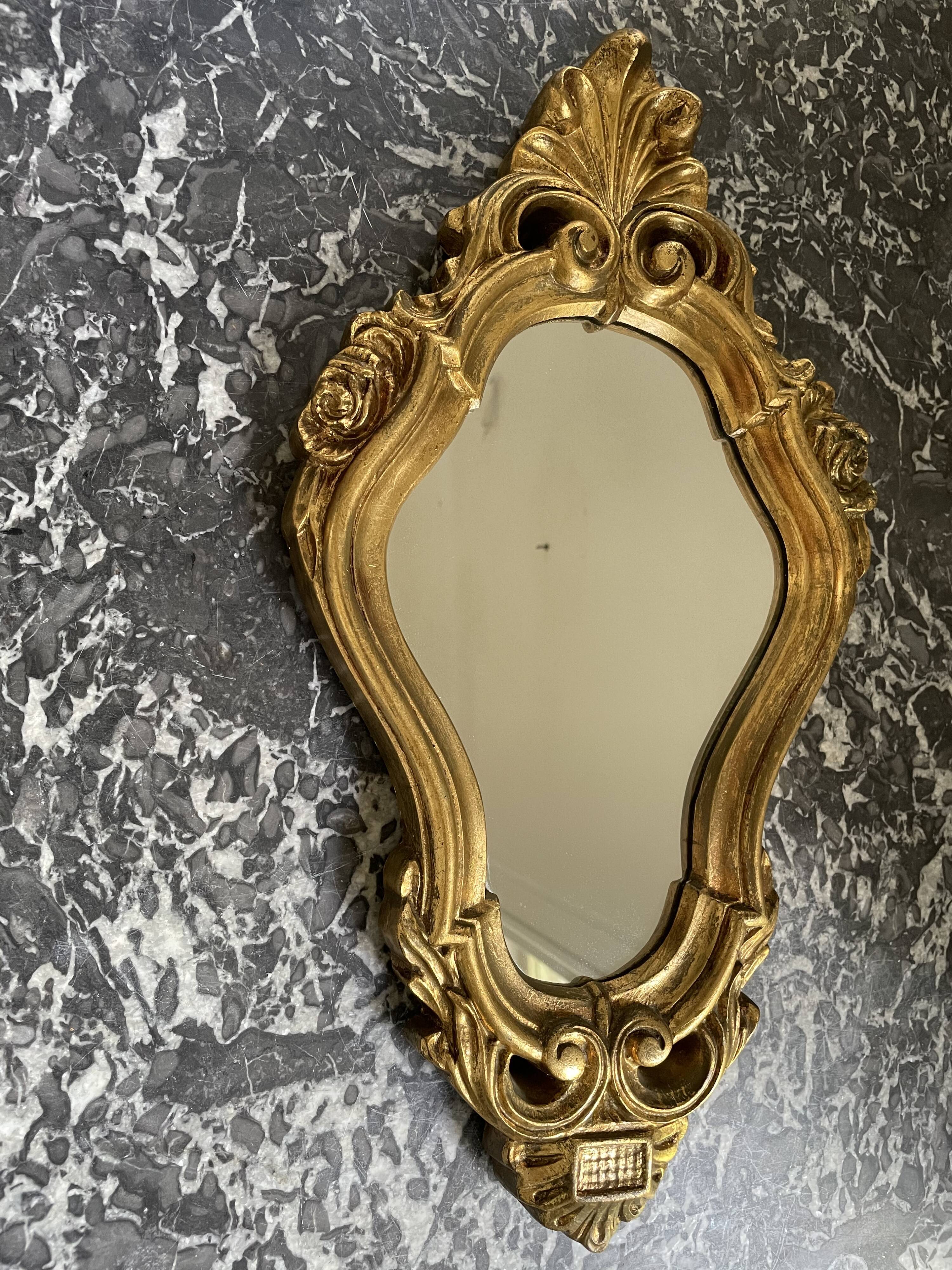 Golden mirror decorated with rose 60s - 43x23cm