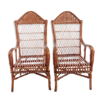 Vintage set of 2 rattan chairs made around 1960s, the Netherlands.