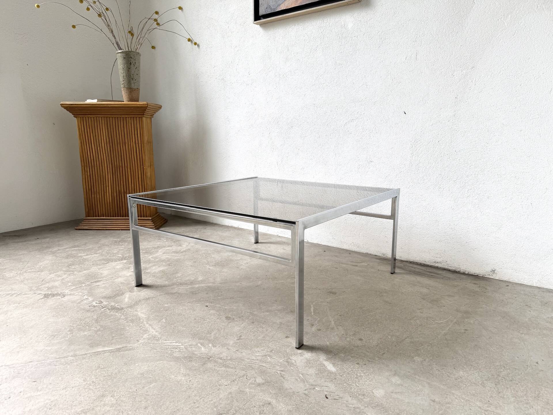 Modernist chrome and smoked glass coffee table, circa 1970