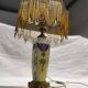 Old lamp with beaded fringed glass shade 40 years