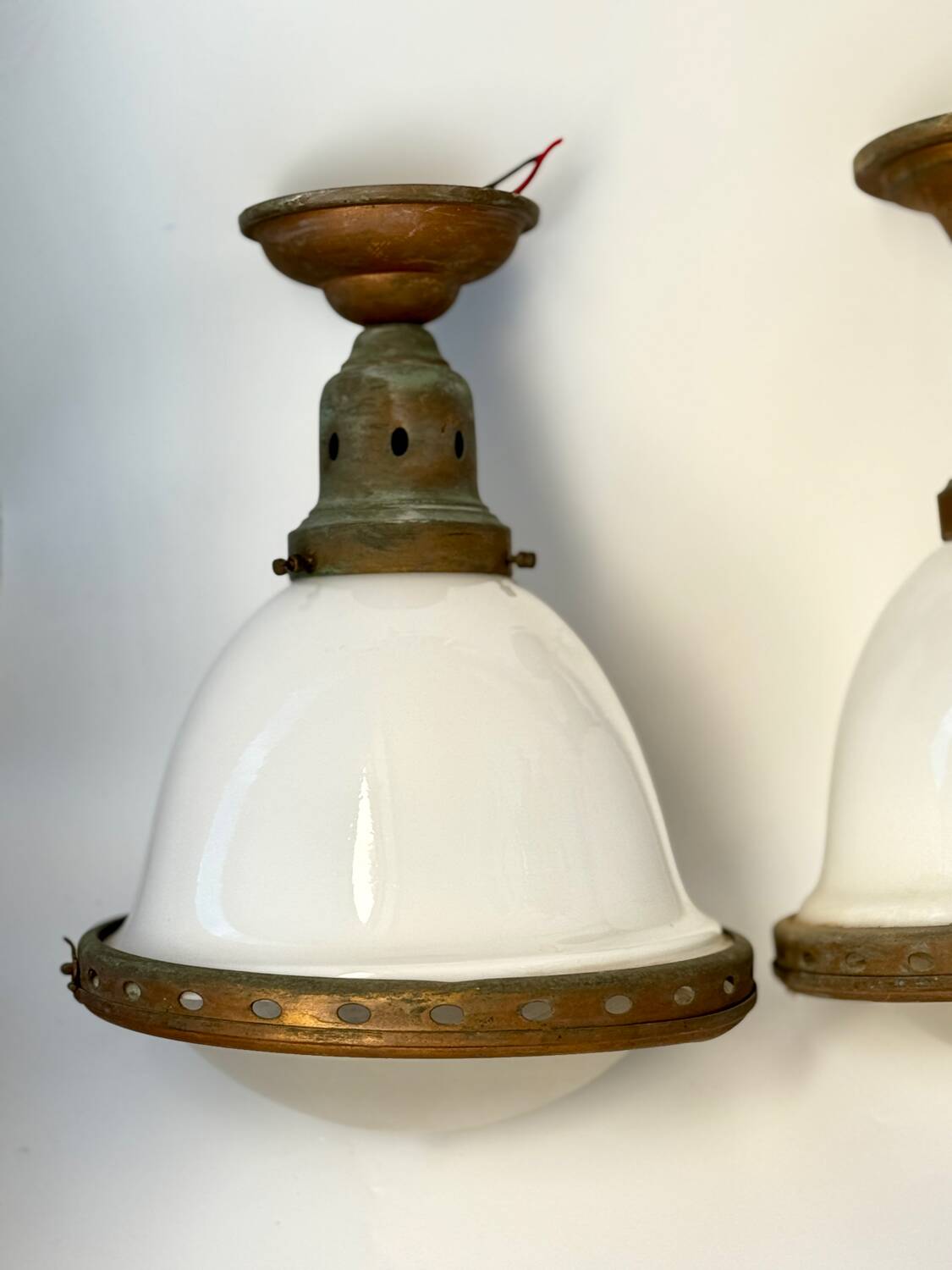 Bauhaus Art Deco Suspension Set in Opaline Glass and Brass 1930