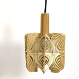Hanging lamp in wood and threads of the 70