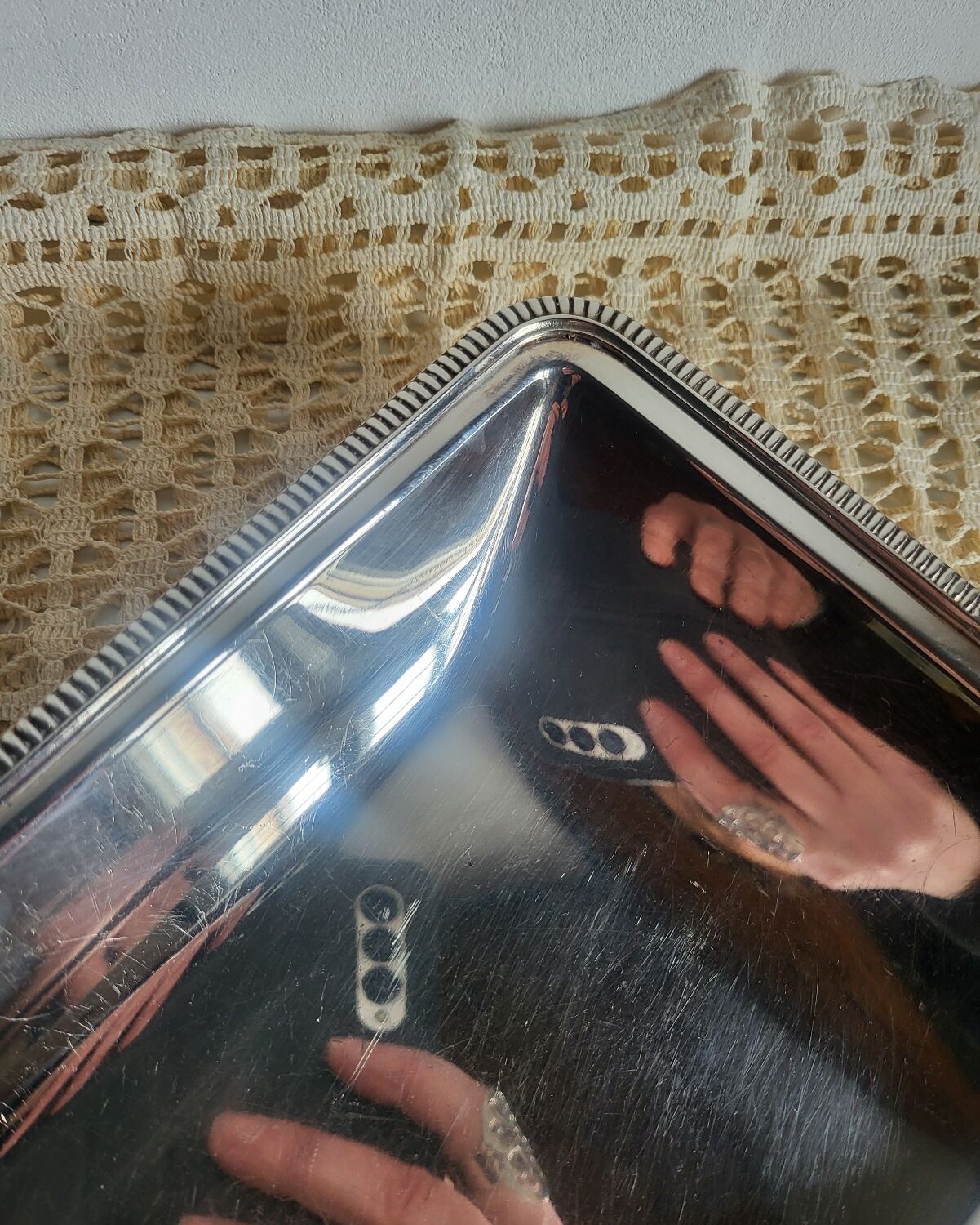 Rectangular metal silver-plated tray