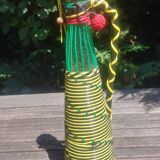Old carafe/glass bottle decorated with scoubidou with its tassels 50/60s