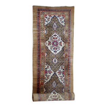 Tapis couloir en poil de chameau persan antique fait main 4' x 15,2' (122 cm x 463 cm) années 1880 - 1B556