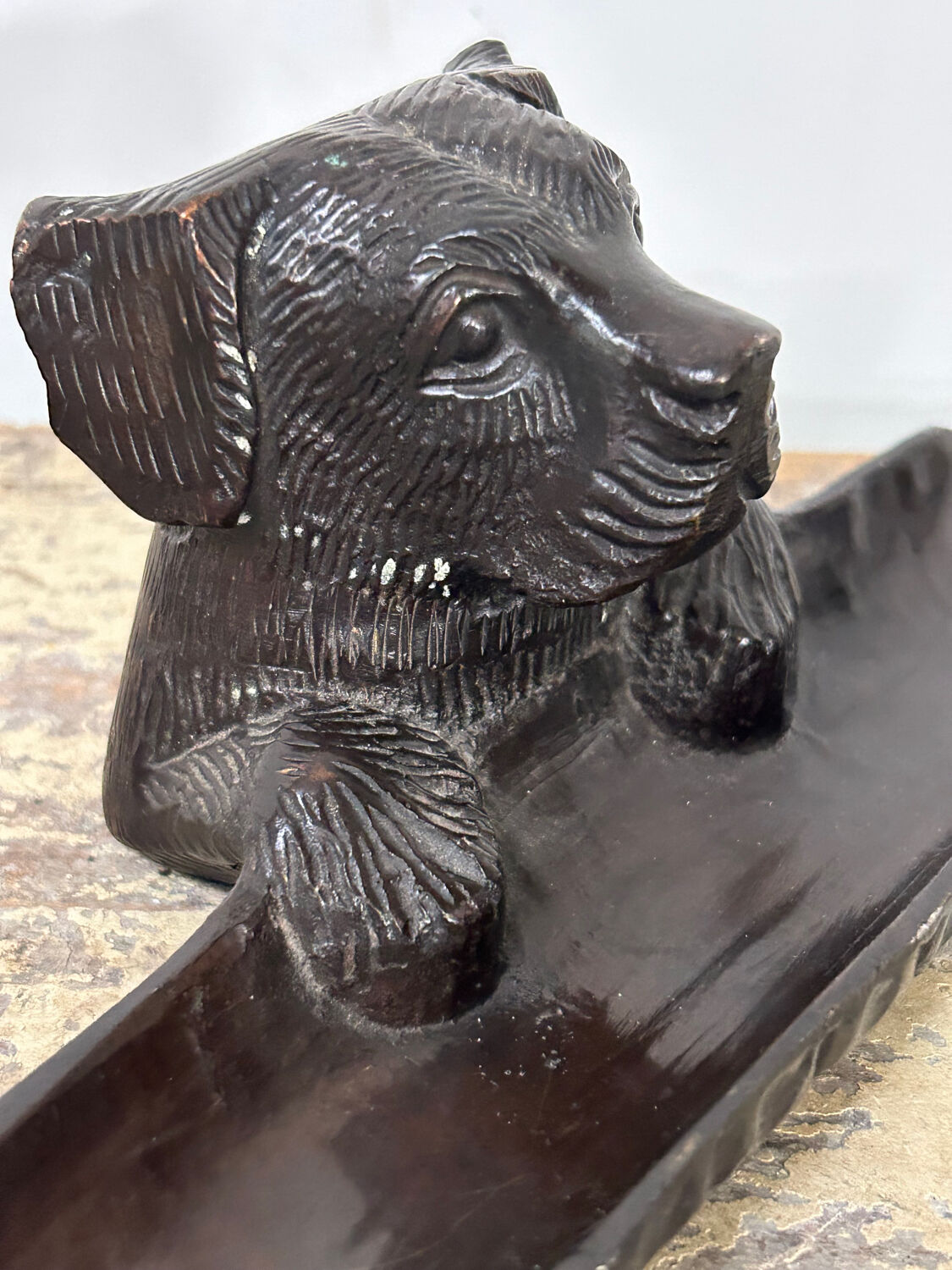 Old bronze pen holder, dog, vintage decoration, flea market XXth