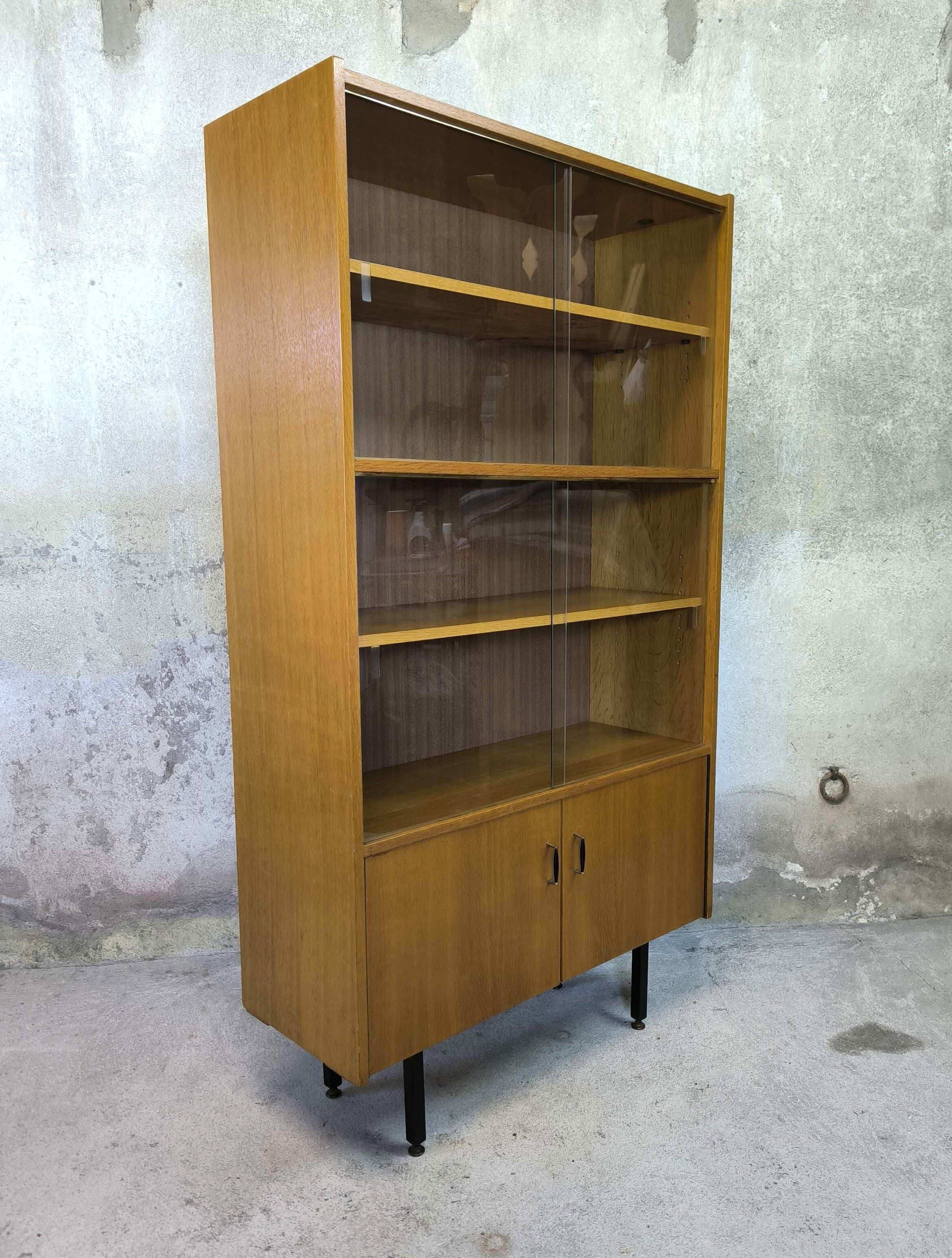 Vintage modernist display cabinet in wood